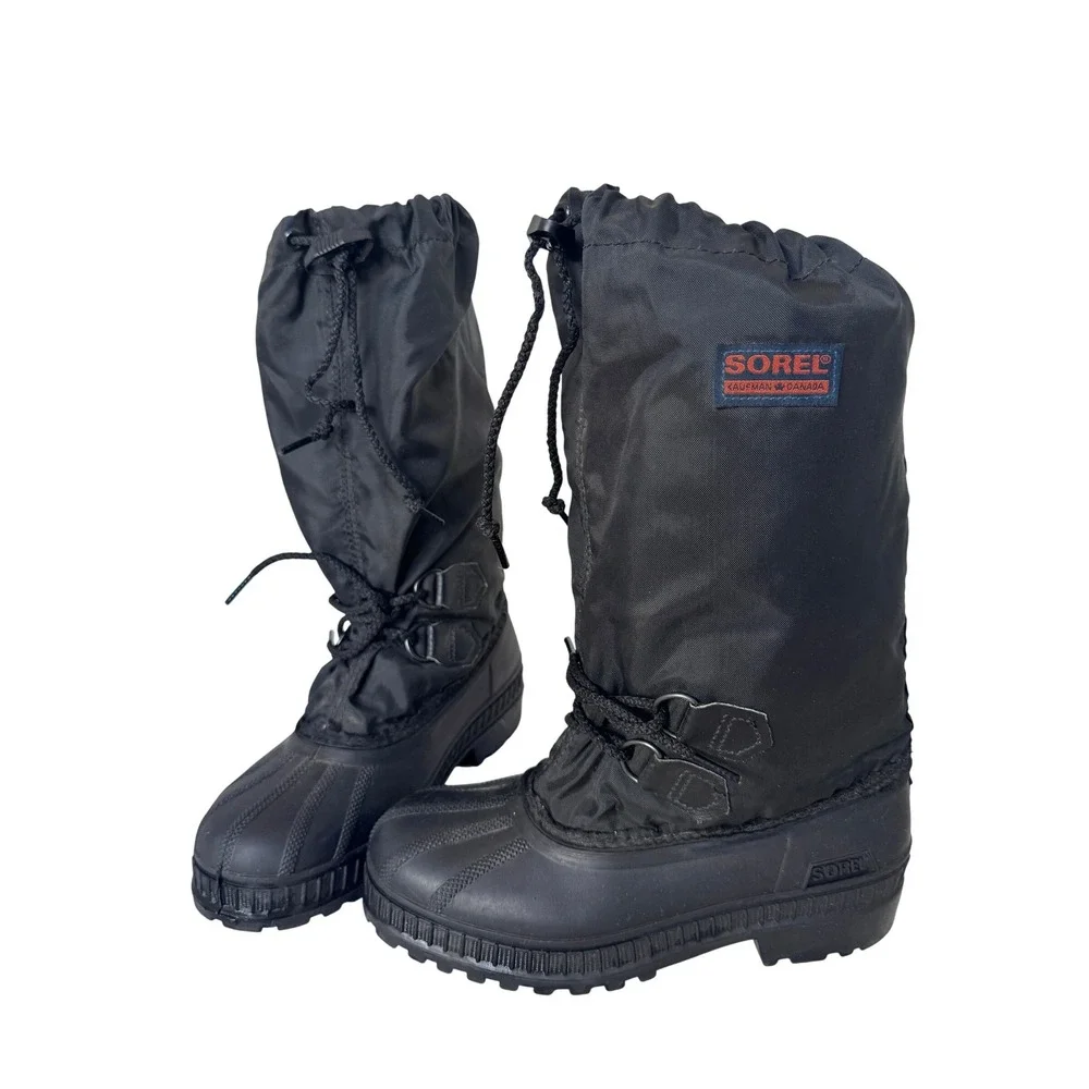 Sorel Kaufman Canada Black Snow Boots Waterproof Winter Size 4 w Insulated Liner